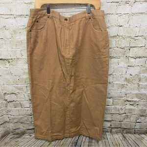 Jones New York Tan Linen Blend Stretch Waist Modest Midi Long Skirt